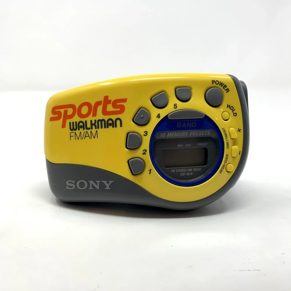 Sony Walkman Yellow FM/AM Sports Radio SRF M78 With Slap Wrist Arm Band Strap